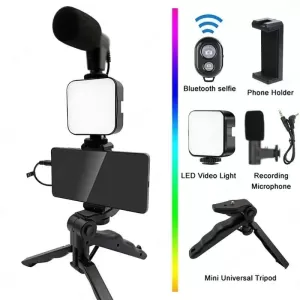 Kit live Tripé Estabilizador de Mão 5 em 1 gimbal Microfone Celular Gravação De Vídeo