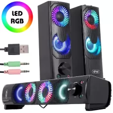 Caixa de Som com fio 6W Usb P2 com Led RGB e contr..