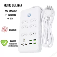 Régua Filtro de Linha com 7 Tomadas Extensão Elétr..