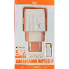 Carregador 5.1A 2 USB com cabo type C..