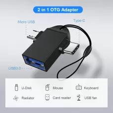 Adaptador 2 em 1 Tipo-C para Micro USB OTG, Carreg..
