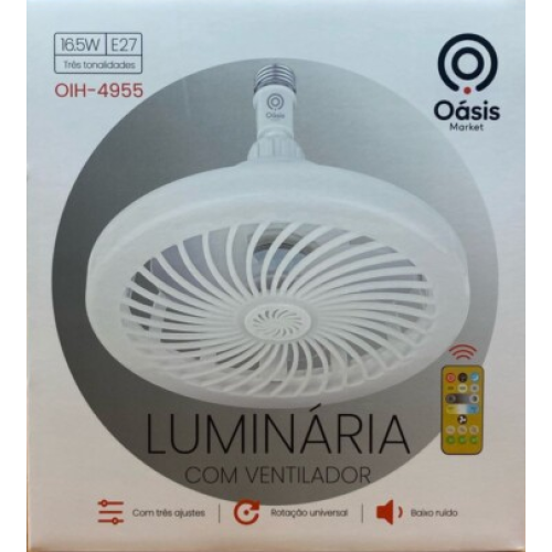 Lâmpada de Teto com Ventilador e Controle Remoto 16.5W em formato fácil de bocal de luz!