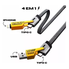 Cabo Flat Turbo 4 em 1 Type-C   USB-A   Type-C   I..