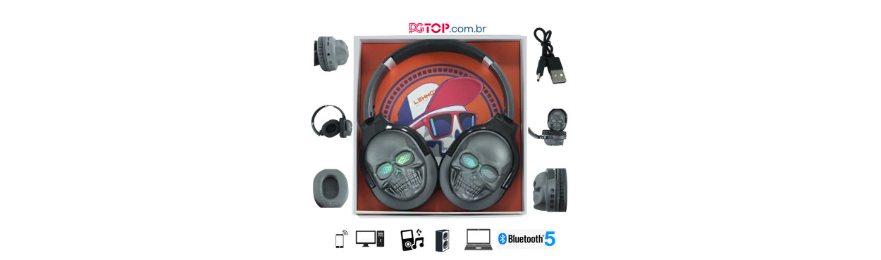 Fone Caveira Preto sem fio bluetooth